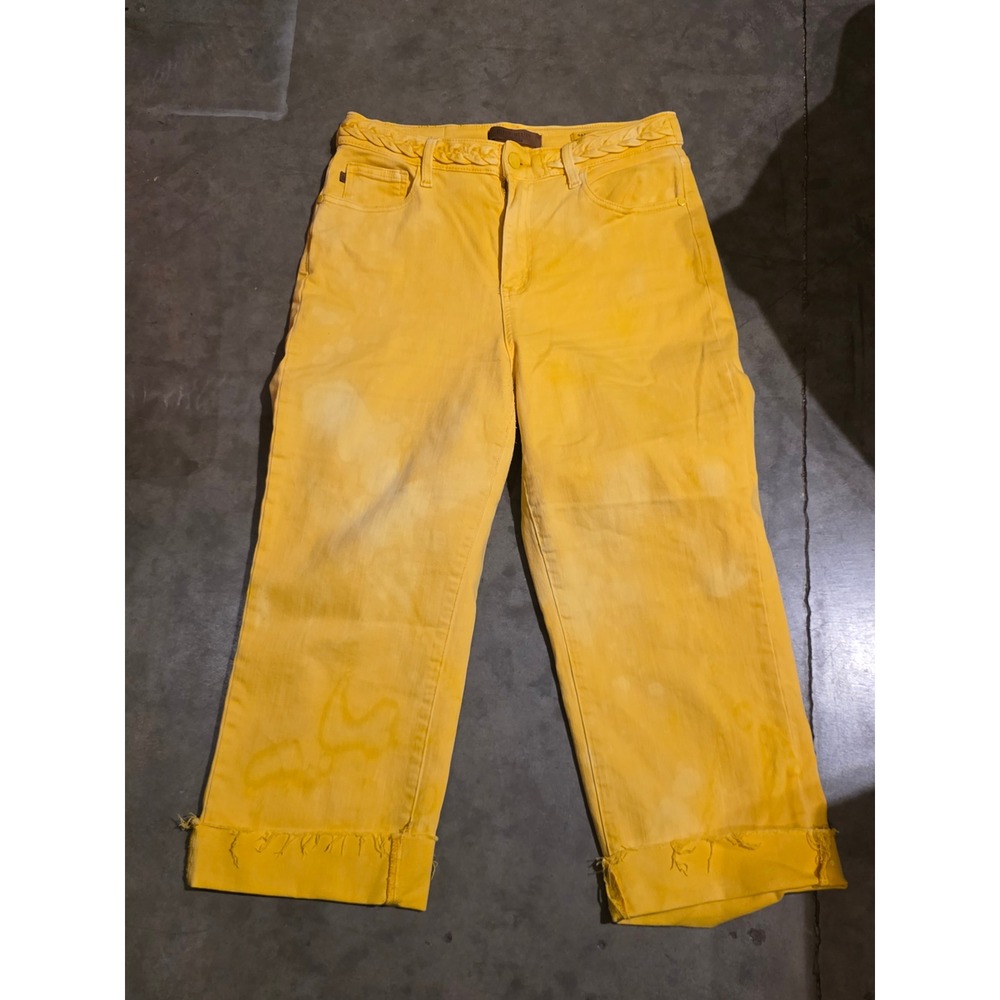 Judy Blue Yellow Tie Dye Braided Waist Frayed Cuff Jeans 9/29 JB88777